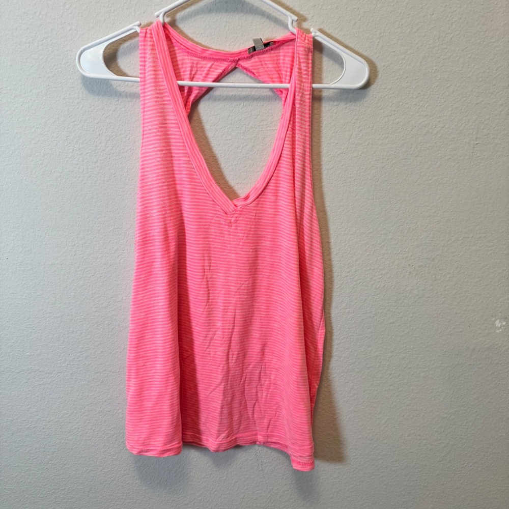 Lily White Tank Top Womens‎ XL Neon Pink Striped Criss Cross Back Athletic